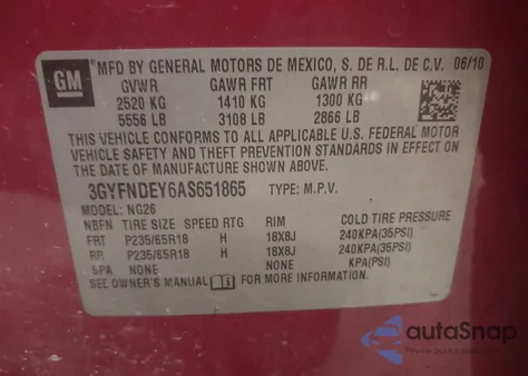 2010 Cadillac Srx Luxury Collection z USA, uszkodzony, nr VIN 3GYFNDEY6AS651865